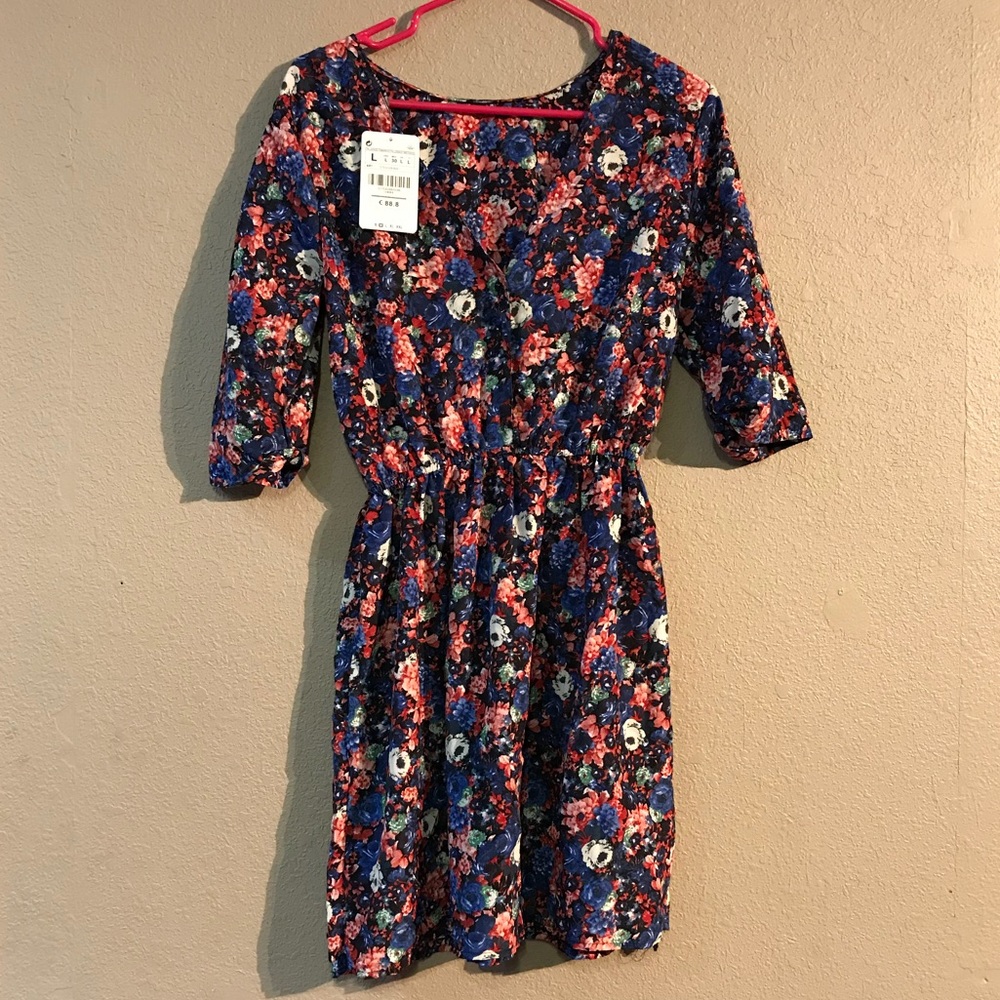 NWT Size L CMNC Woman 3/4 Sleeve Floral Dress